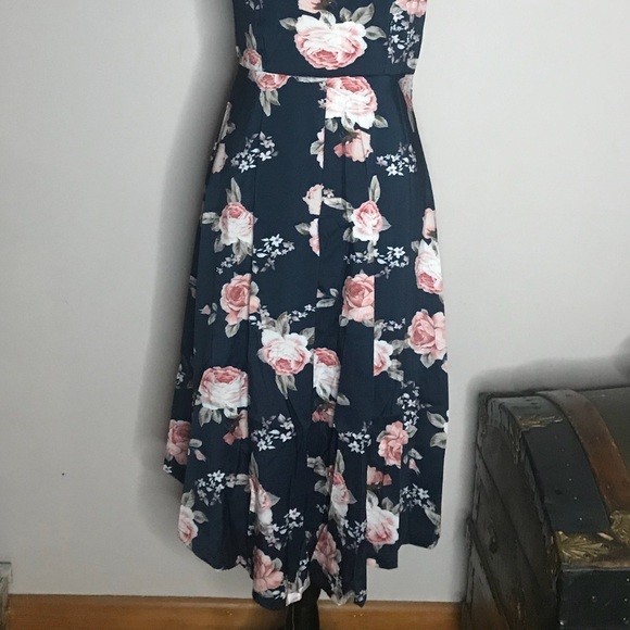 Chiffon Navy Floral hi-low dress - Picture 2 of 7